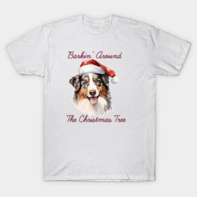 Christmas Australian Shepherd Dog in Santa Hat T-Shirt by Pawsitive Curios